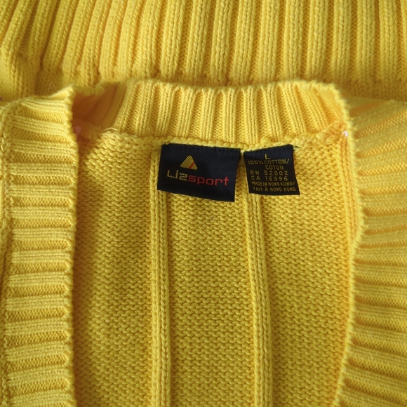 Rare! Vintage 90s Liz Claiborne Lemon Yellow Cotton Ribbed V Neck Sweater Vest L - Picture 6 of 6